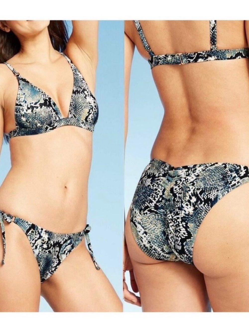 NWOT Shade & Shore Blue Snake-Print Tie-Side Bottom
